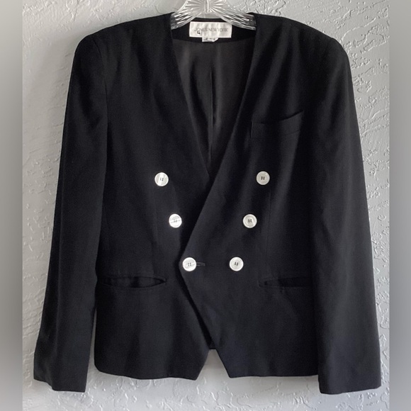 Jones New York Jackets & Blazers - VINTAGE Jones New York 100% Wool Double Breasted Black Blazer Jacket Size 6